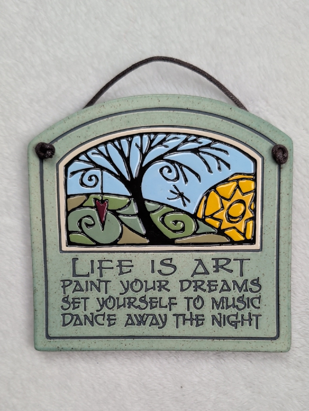 Vintage Michael Macone "Life Is Art" Ceramic Wall Plaque - The Potter's Shed